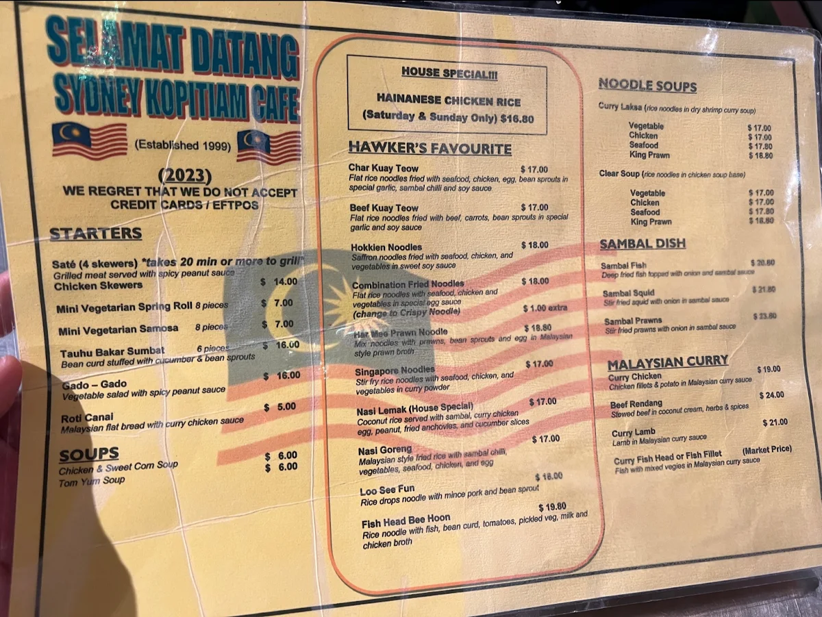 Menu, Kopitiam Cafe