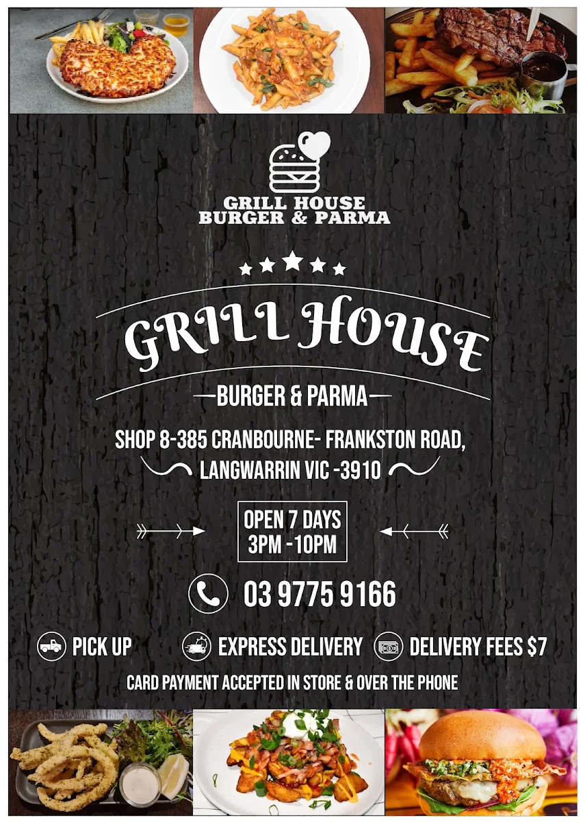Menu, Grill House Burger & Parma