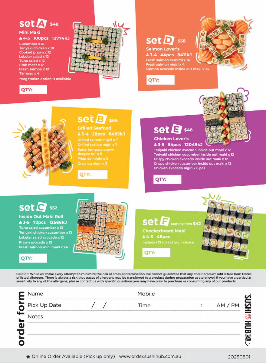 Menu, Sushi Hub North Lakes
