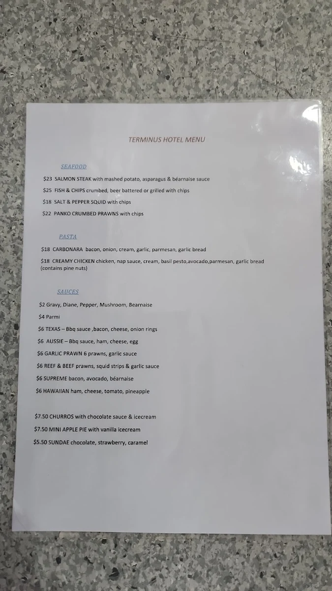 Menu, Terminus Hotel Balaklava