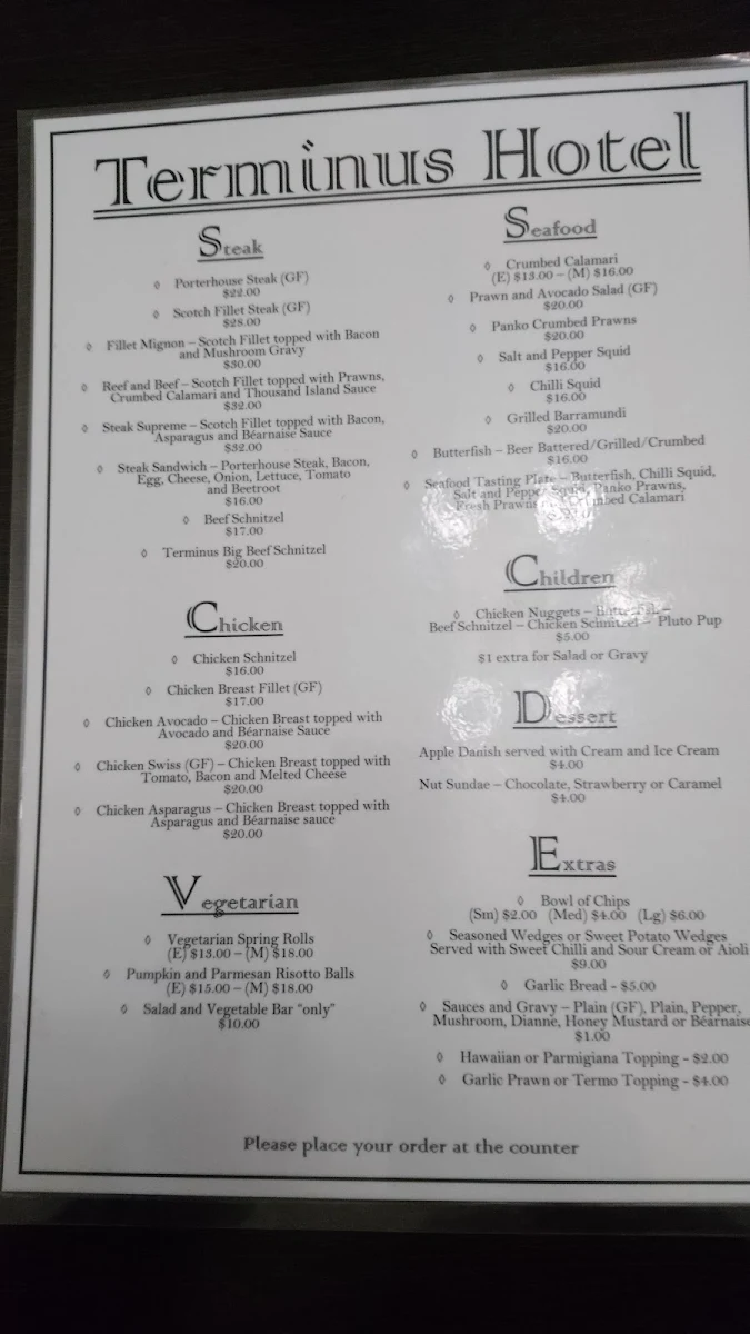 Menu, Terminus Hotel Balaklava