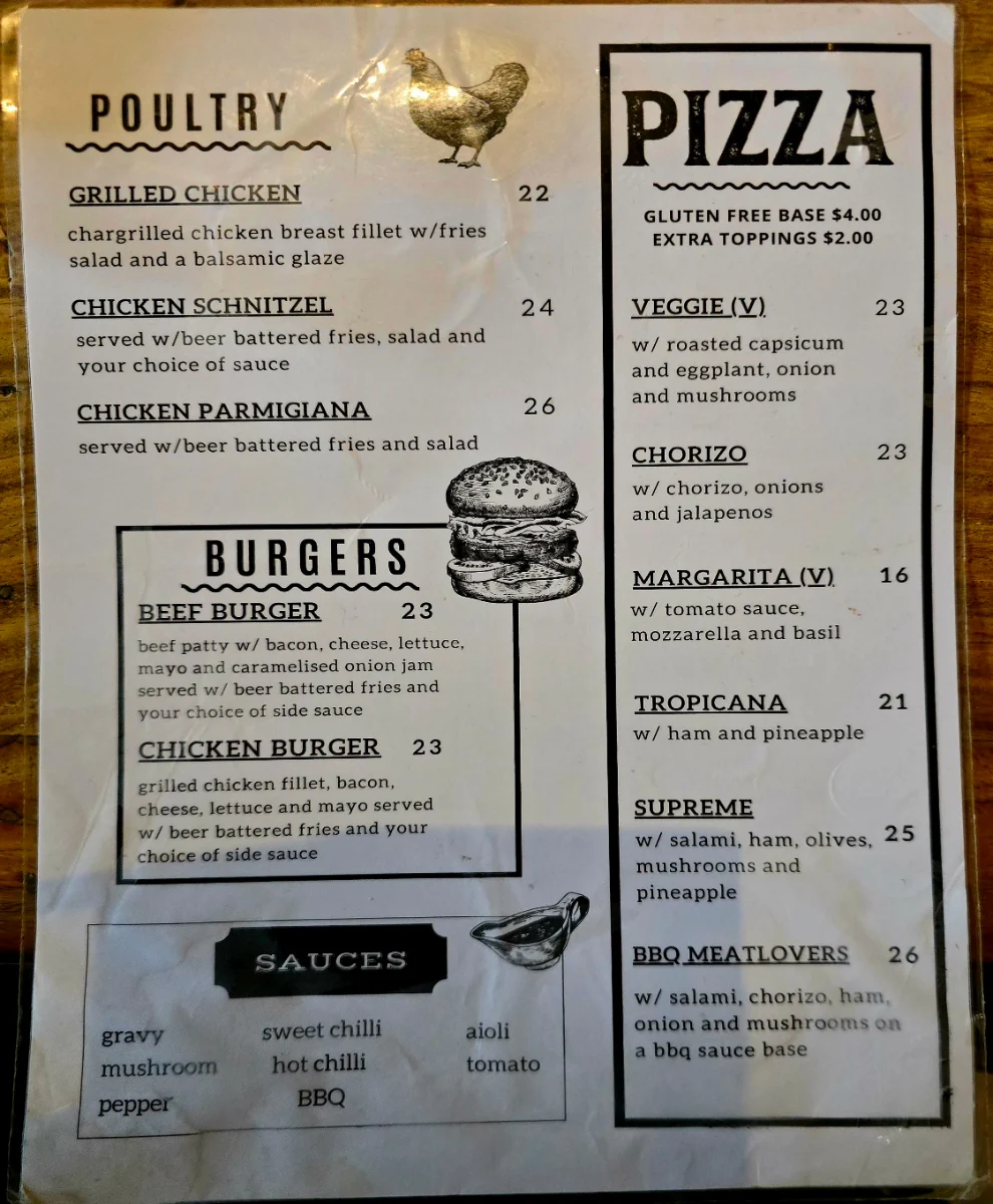 Menu, King O'Malley's