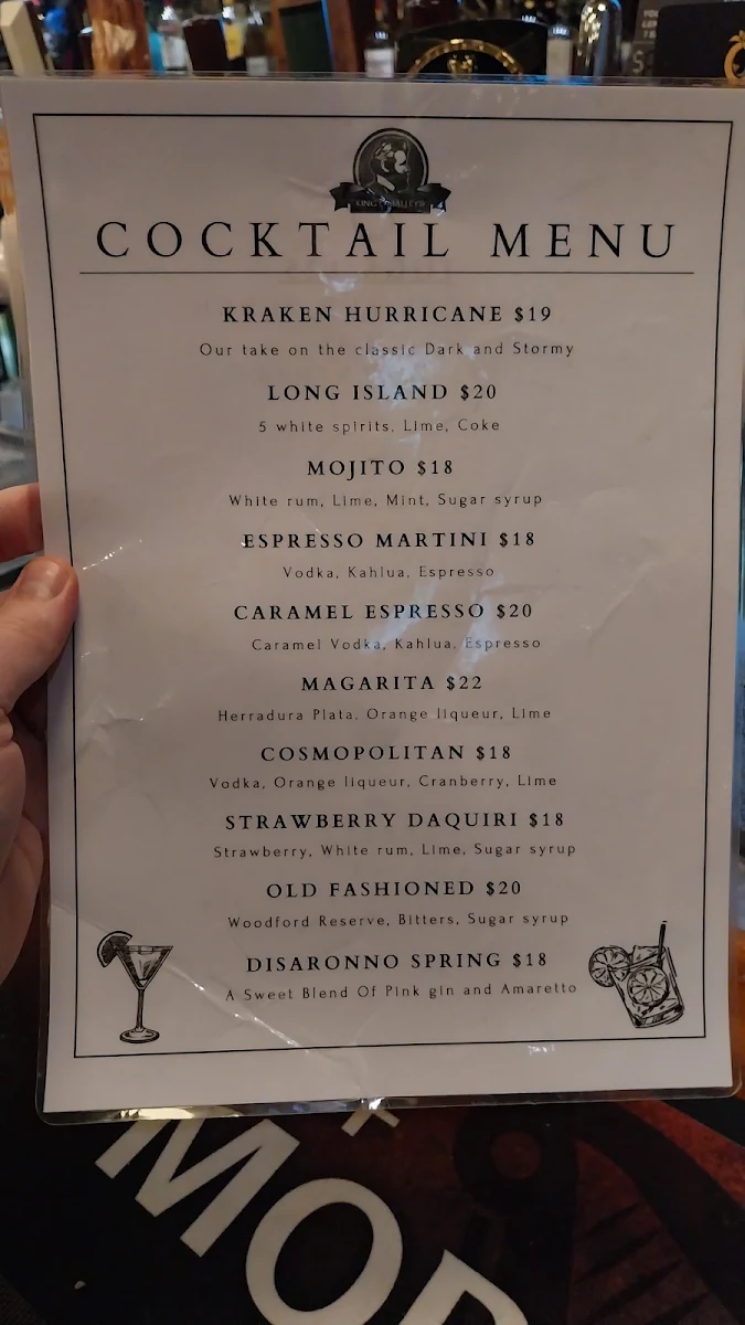 Menu, King O'Malley's
