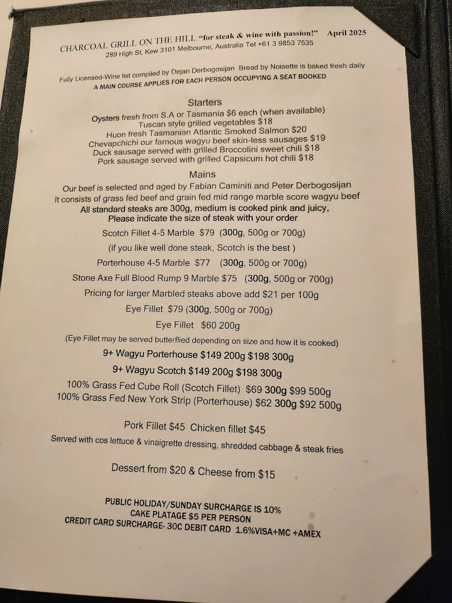Menu, Charcoal Grill on The Hill