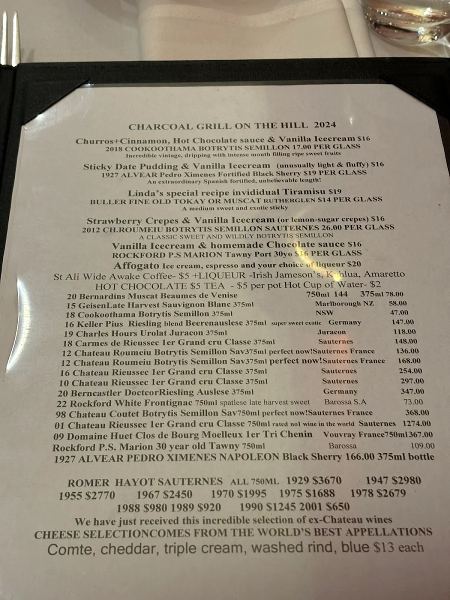 Menu, Charcoal Grill on The Hill
