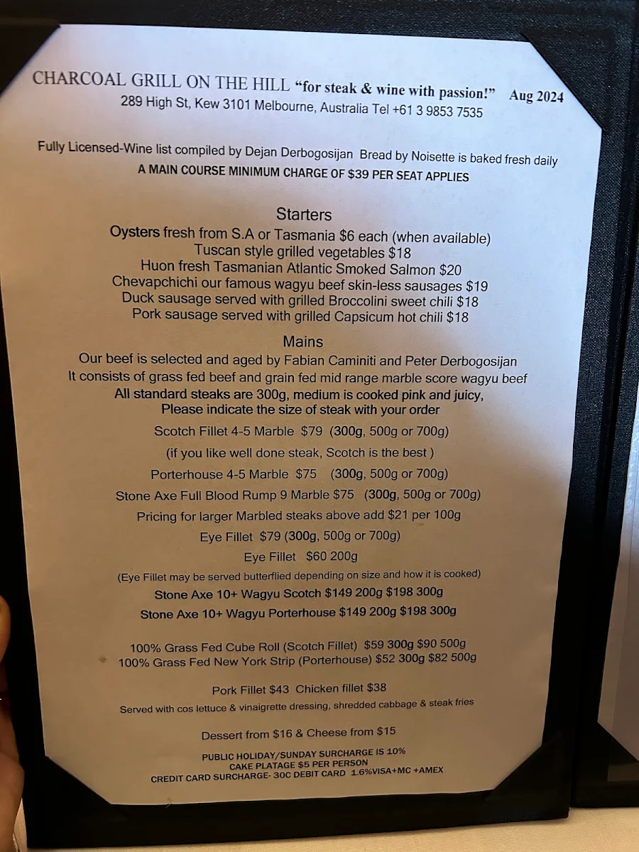 Menu, Charcoal Grill on The Hill