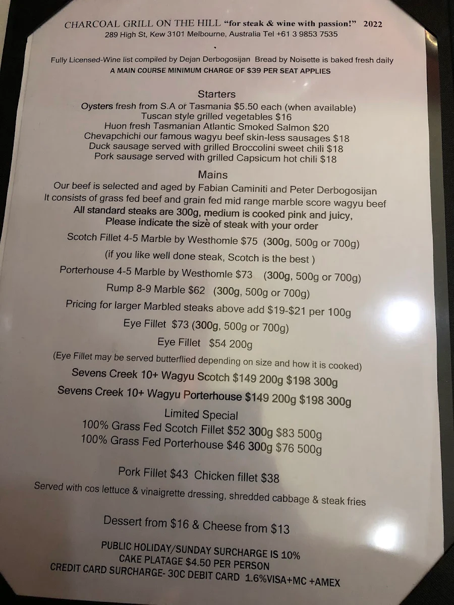 Menu, Charcoal Grill on The Hill