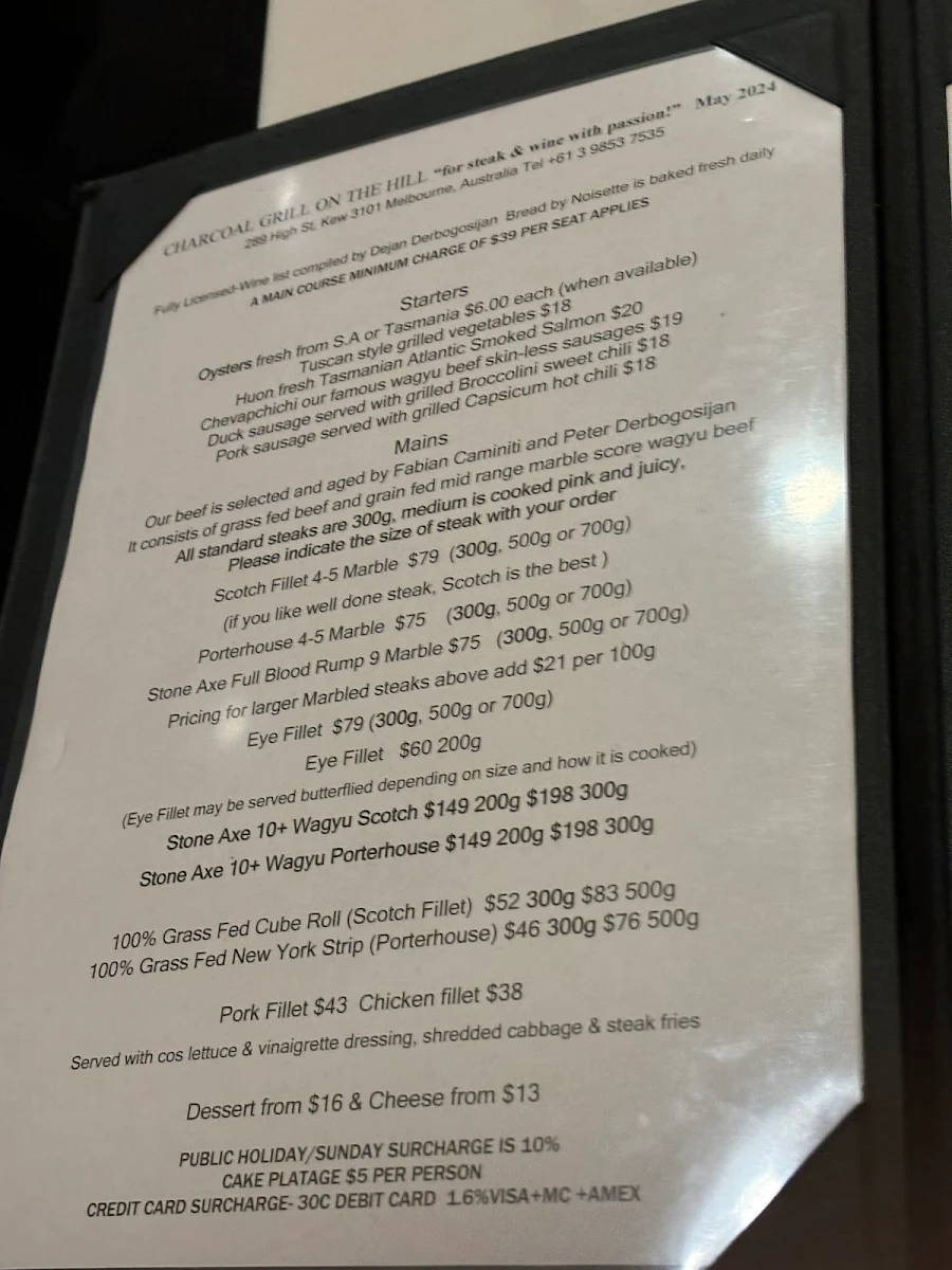 Menu, Charcoal Grill on The Hill