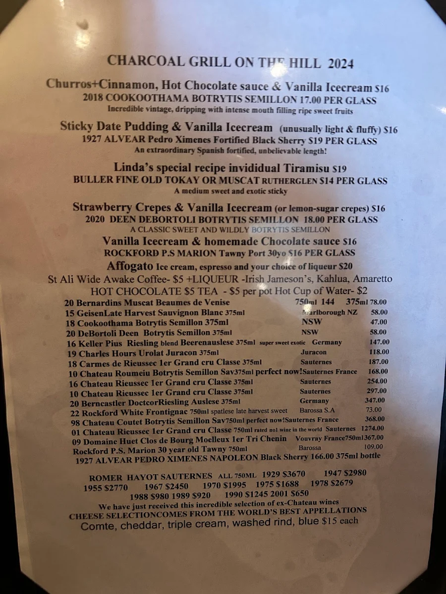 Menu, Charcoal Grill on The Hill