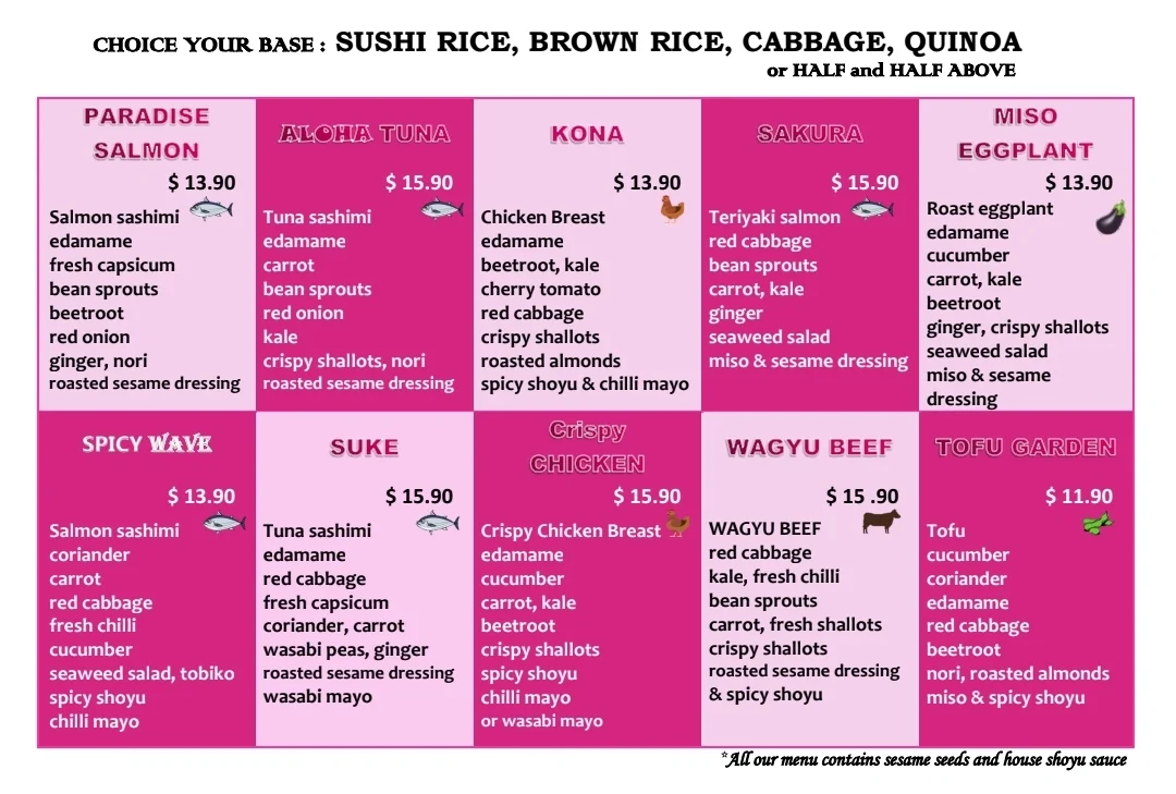 Menu, SUKE sushi and poke