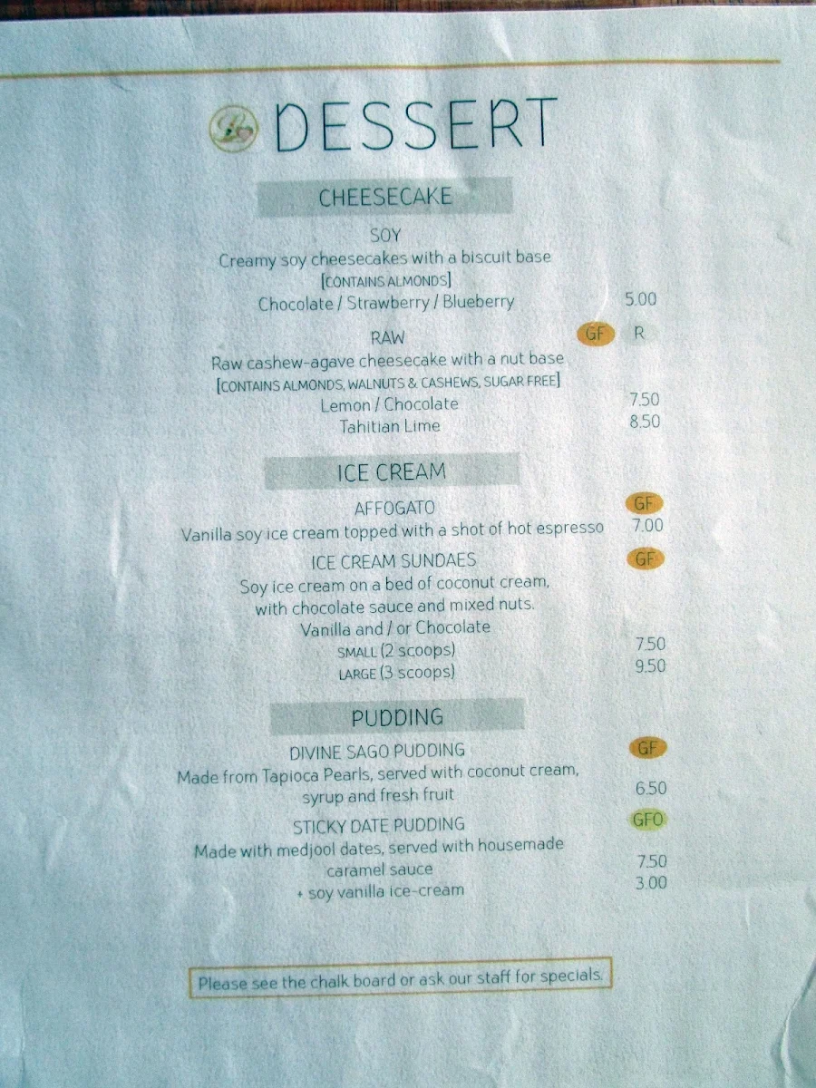 Menu, Loving Hut Richmond