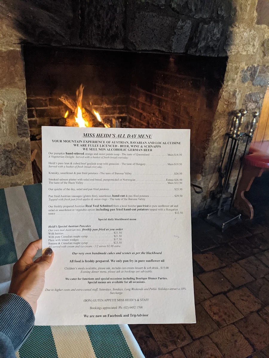Menu, Miss Heidi's Tea House