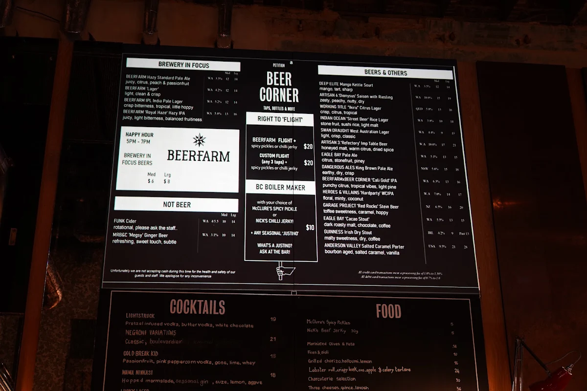 Menu, Beer Corner