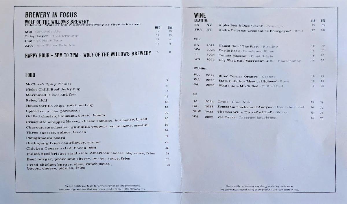 Menu, Beer Corner