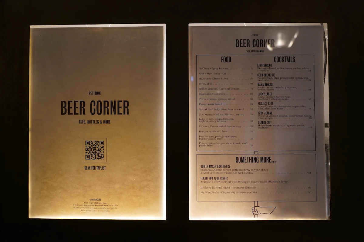 Menu, Beer Corner