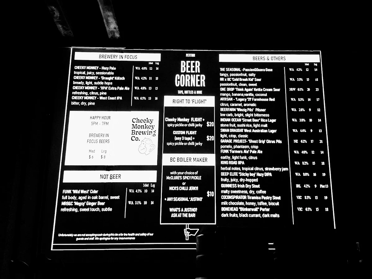 Menu, Beer Corner