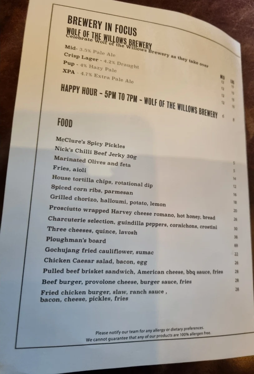 Menu, Beer Corner