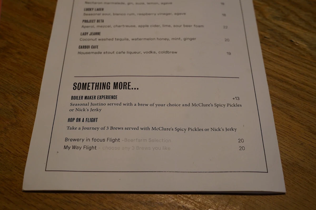 Menu, Beer Corner