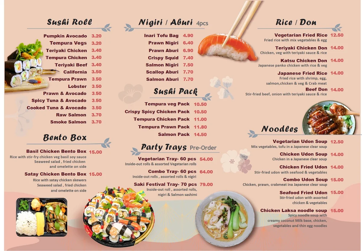 Menu, 咲 Saki Sushi