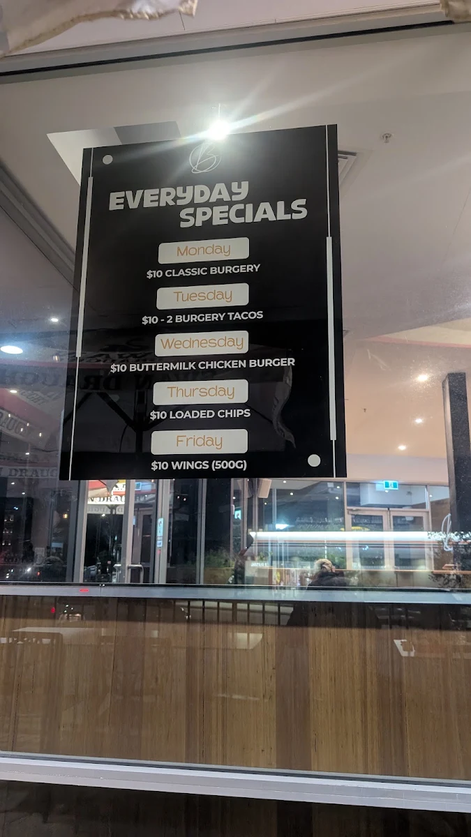 Menu, Burgery Bar Yanchep
