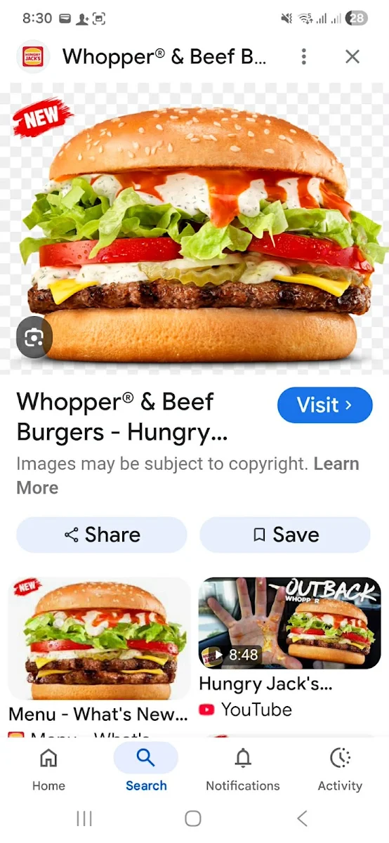 Menu, Hungry Jack's Burgers Carlisle