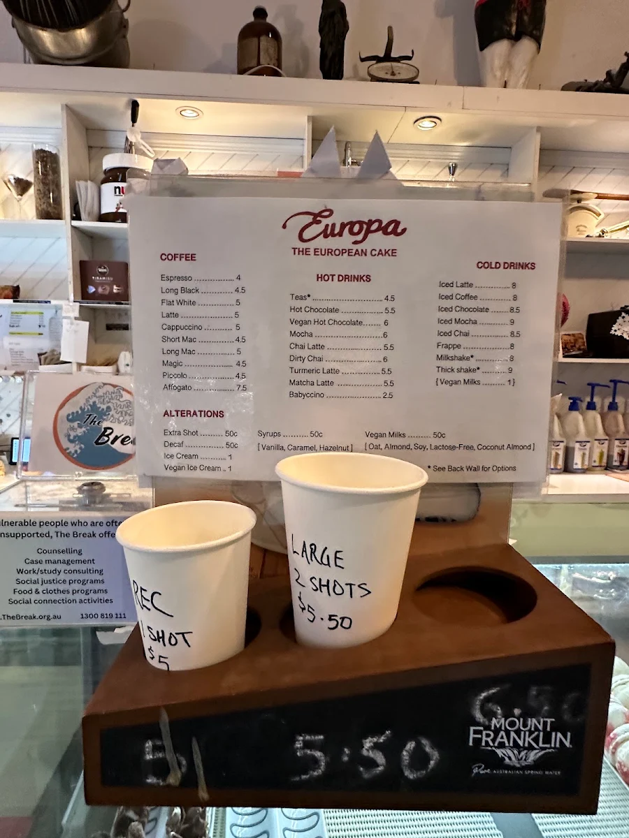 Menu, Europa Cake Shop