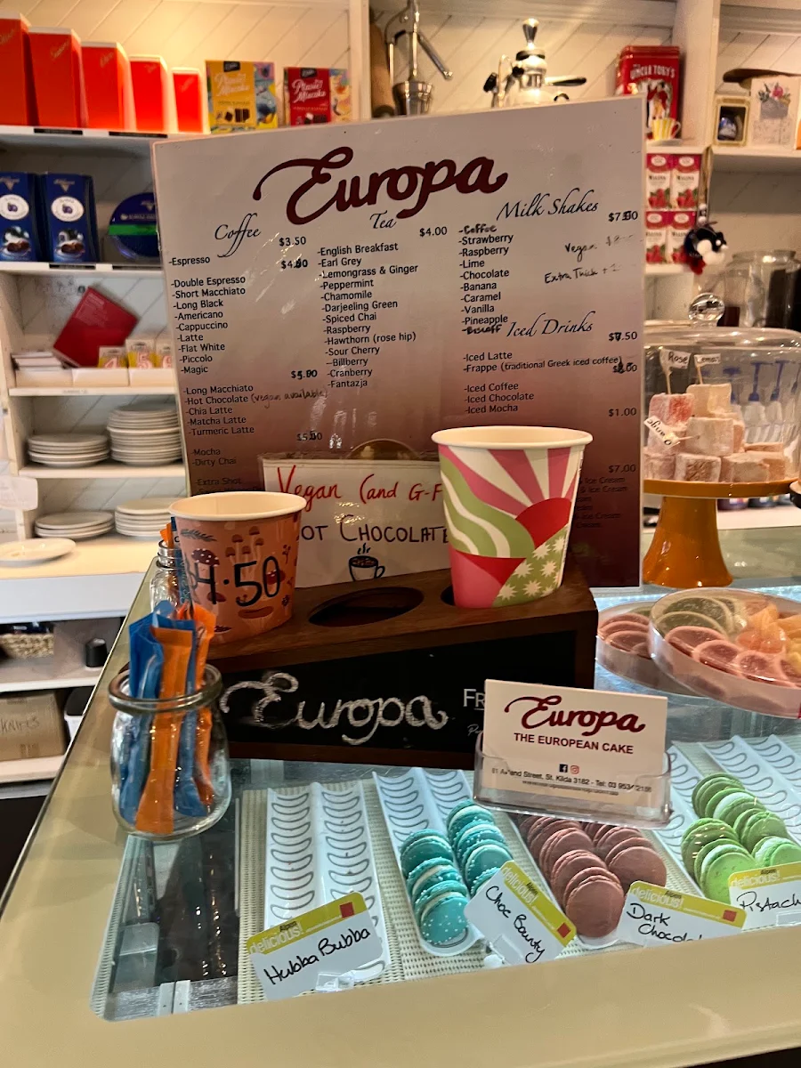 Menu, Europa Cake Shop