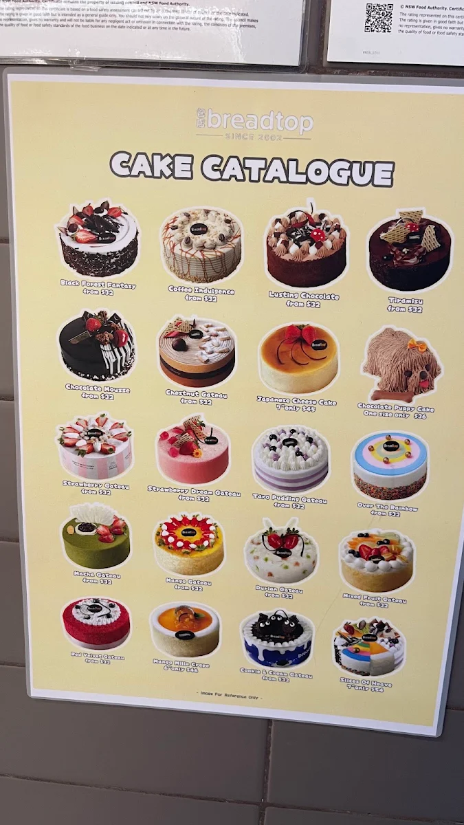 Menu, Breadtop Blacktown