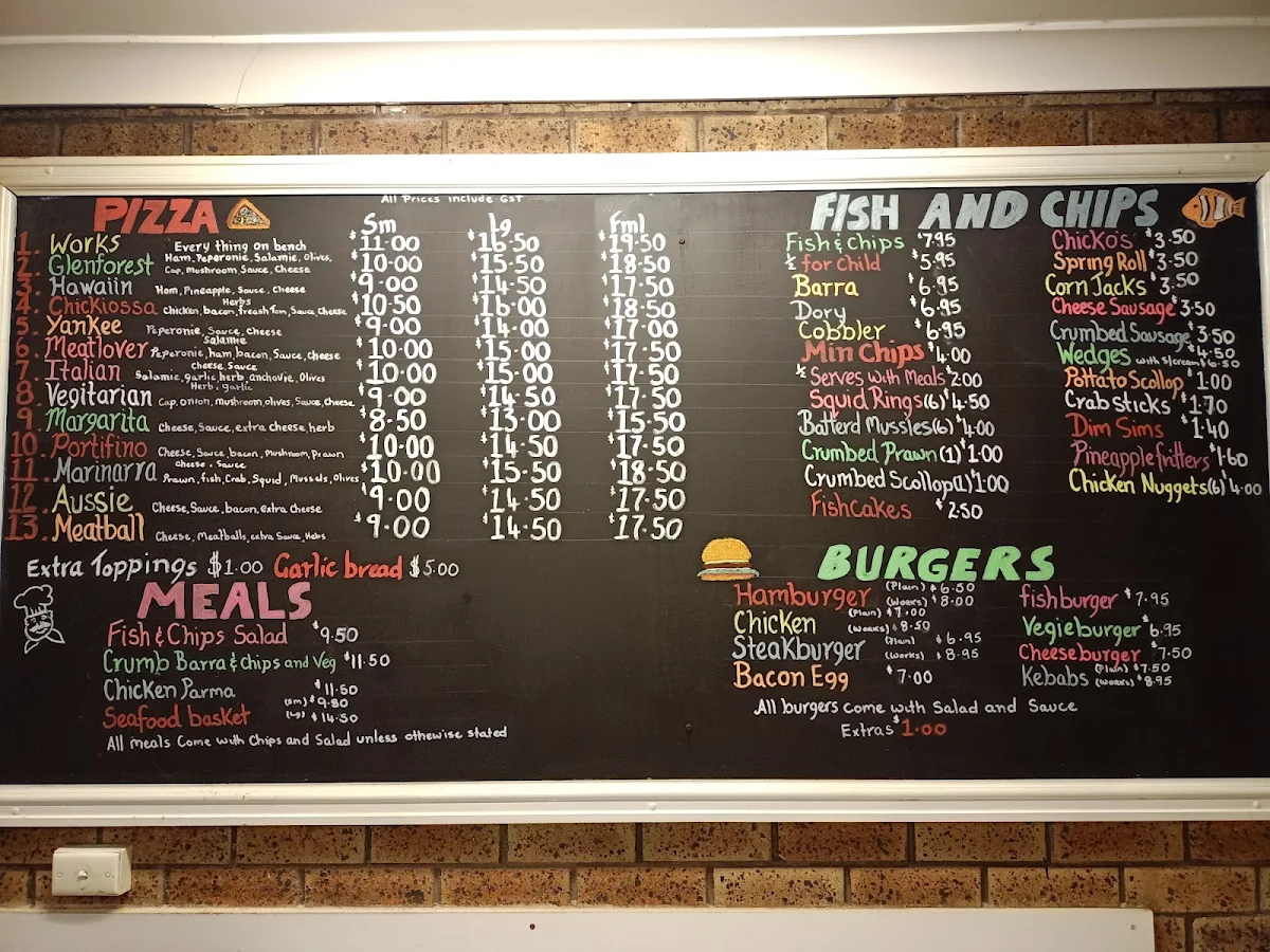 Menu, Glen Forrest Takeaway