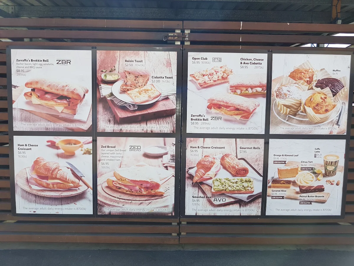 Menu, Zarraffa's Coffee Cairns Showground