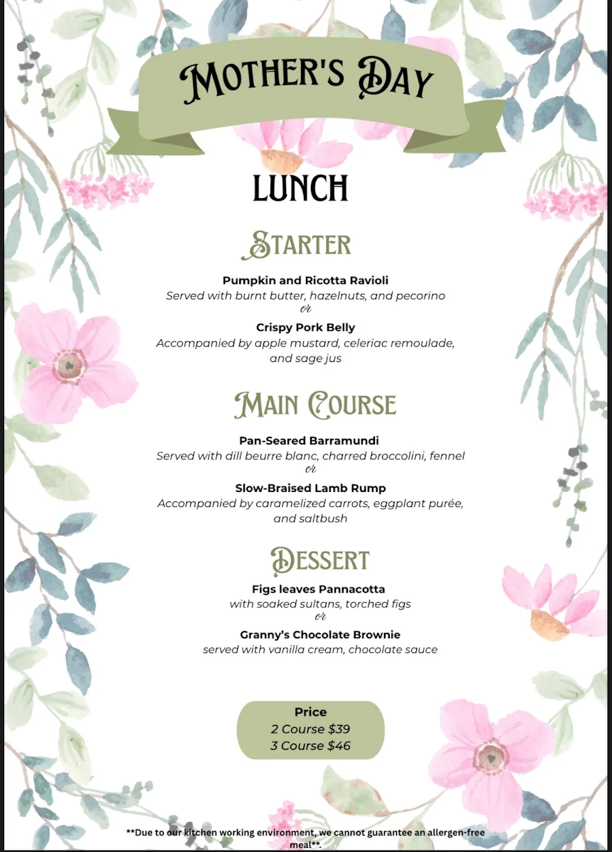 Menu, Nord Cafe Bar & Restaurant