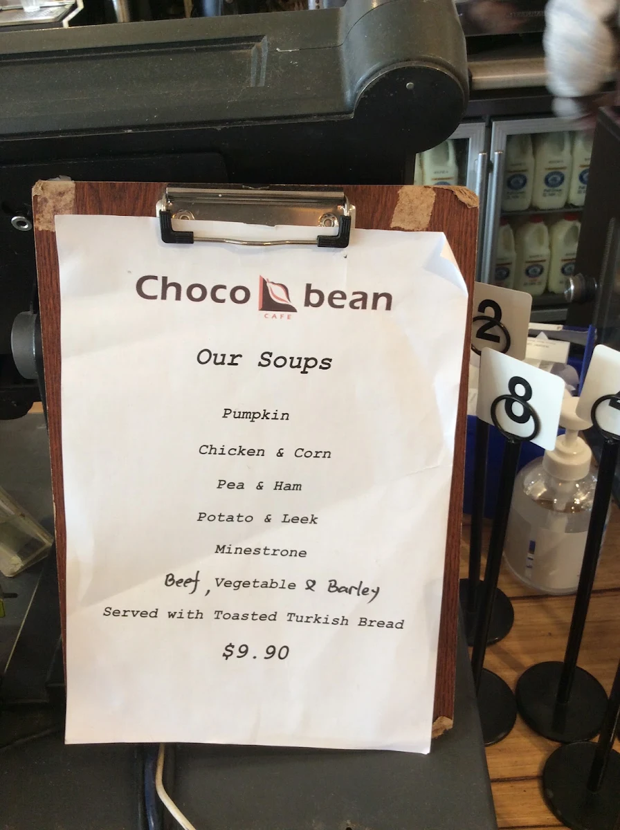 Menu, Choco Bean Cafe