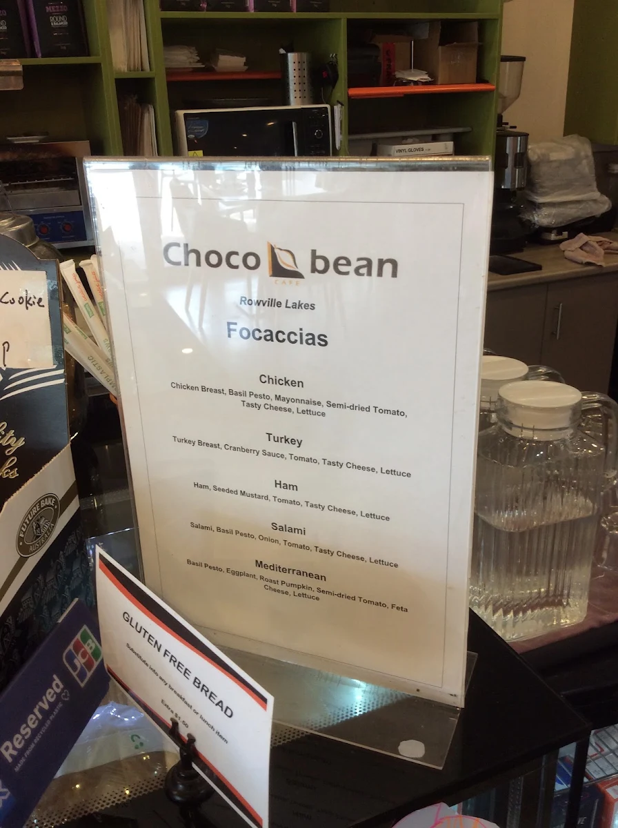 Menu, Choco Bean Cafe