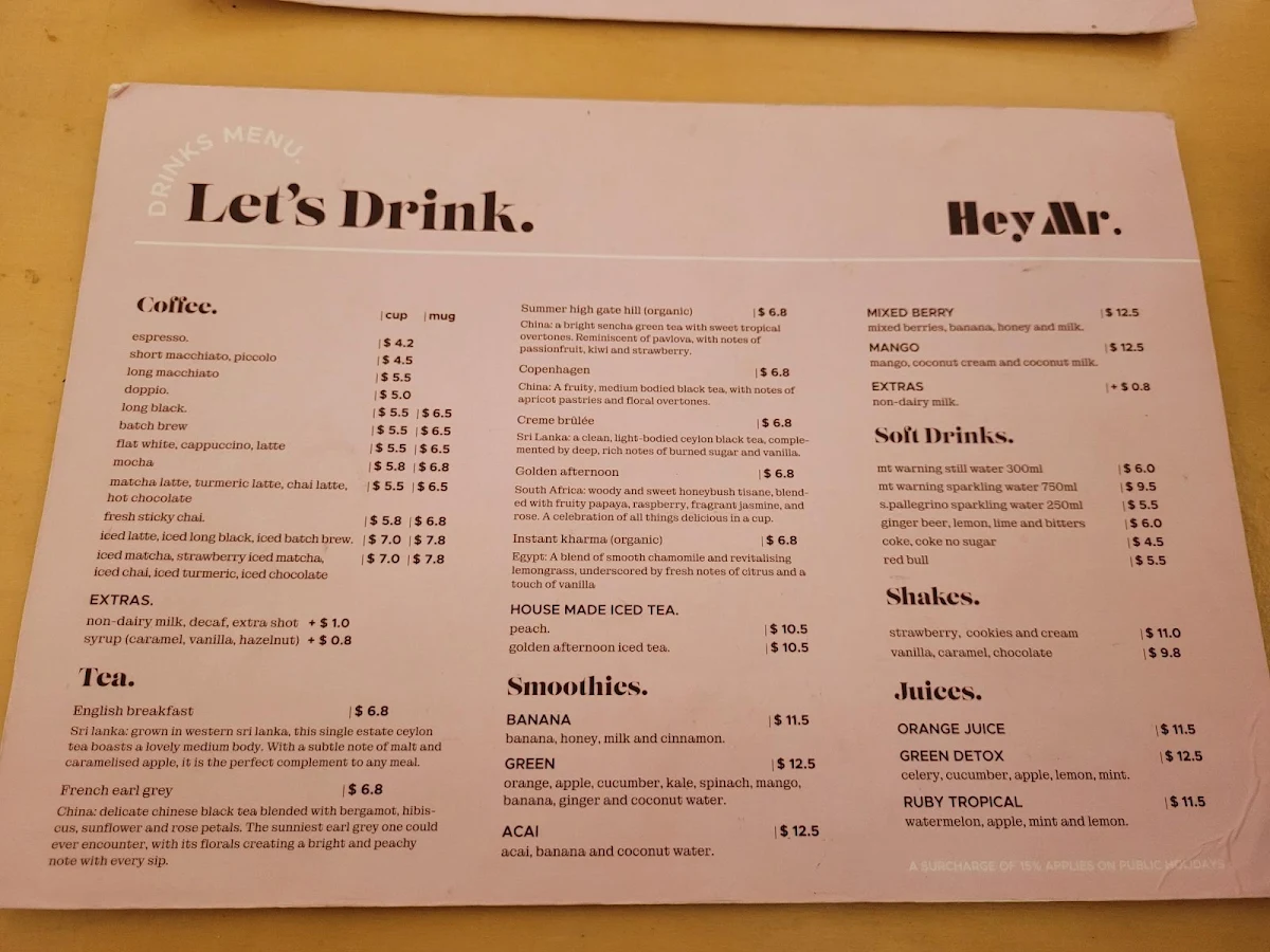 Menu, Hey Mr. New Farm