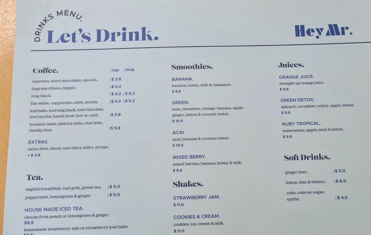 Menu, Hey Mr. New Farm