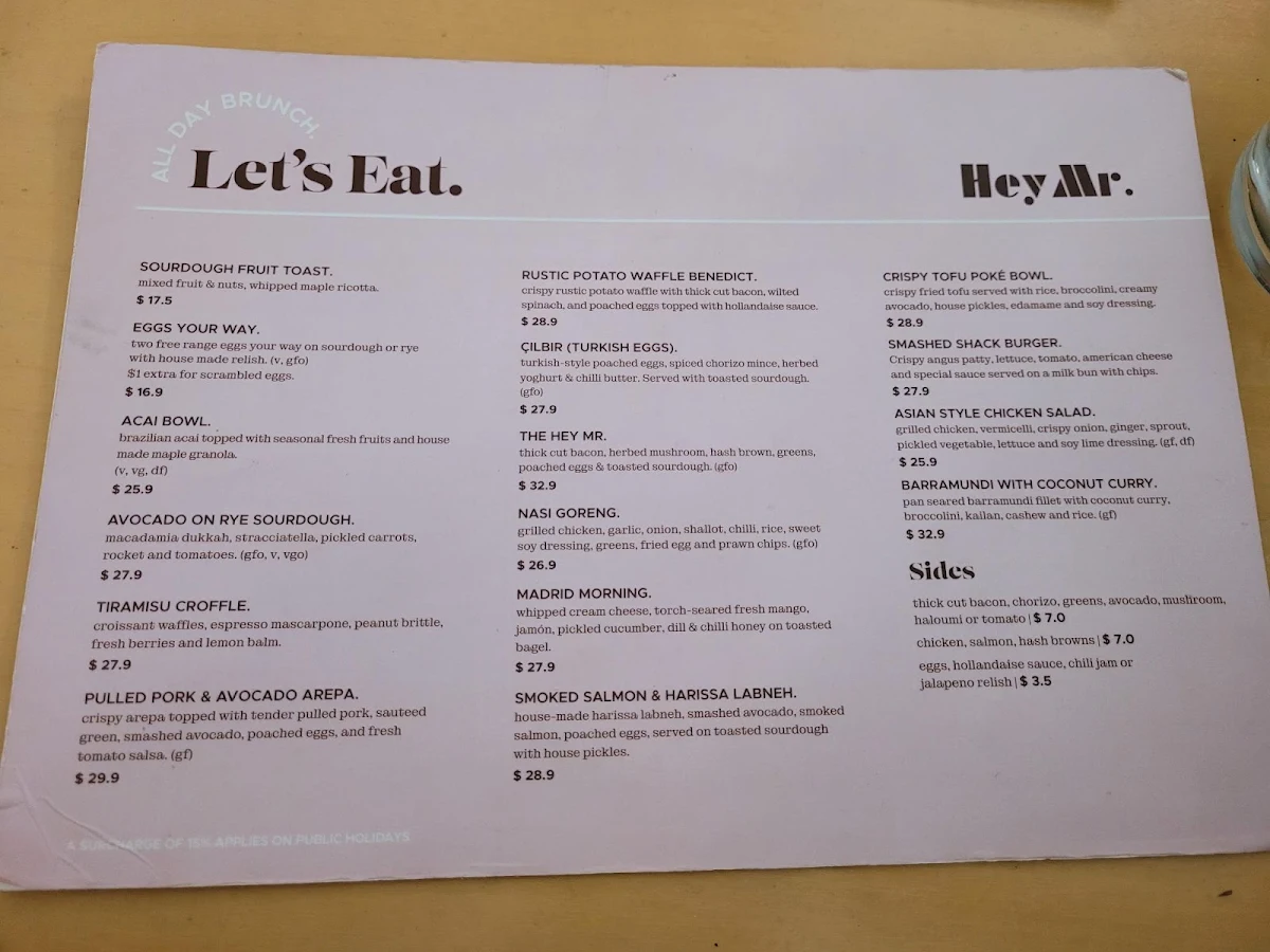 Menu, Hey Mr. New Farm