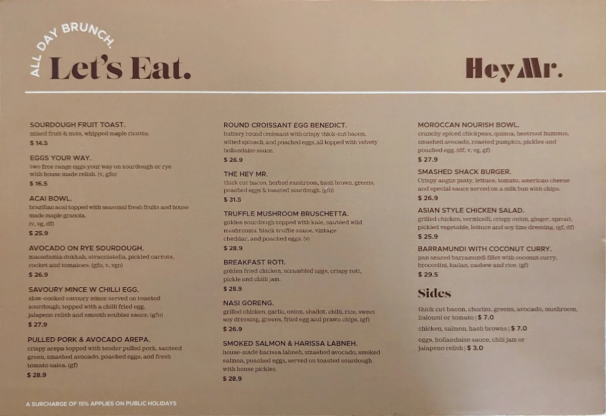 Menu, Hey Mr. New Farm