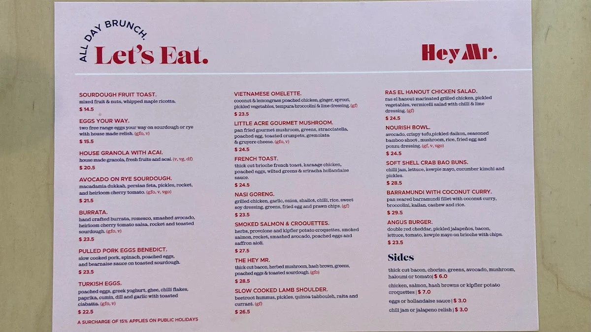 Menu, Hey Mr. New Farm