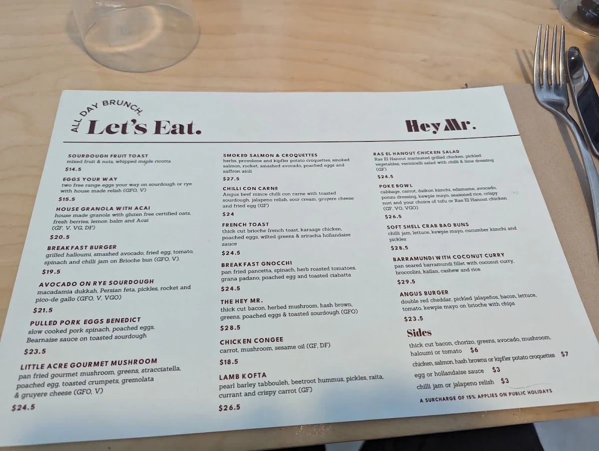 Menu, Hey Mr. New Farm