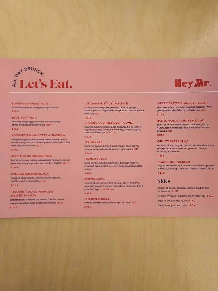 Menu, Hey Mr. New Farm