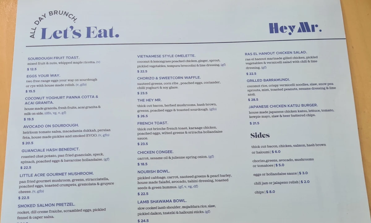 Menu, Hey Mr. New Farm