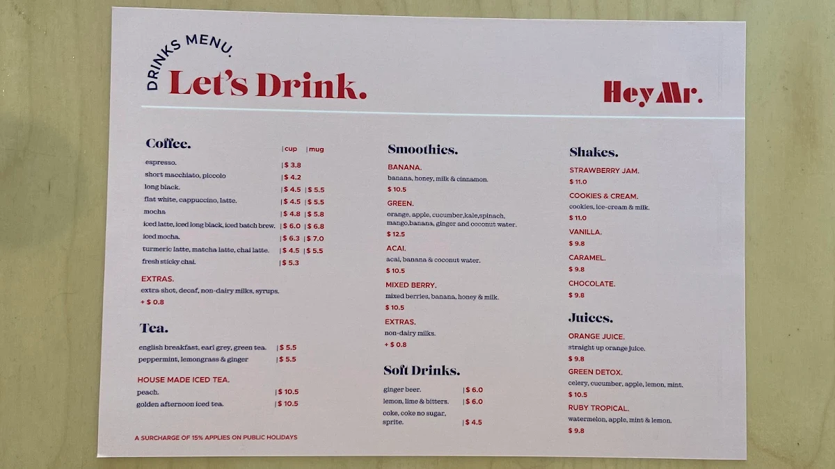 Menu, Hey Mr. New Farm
