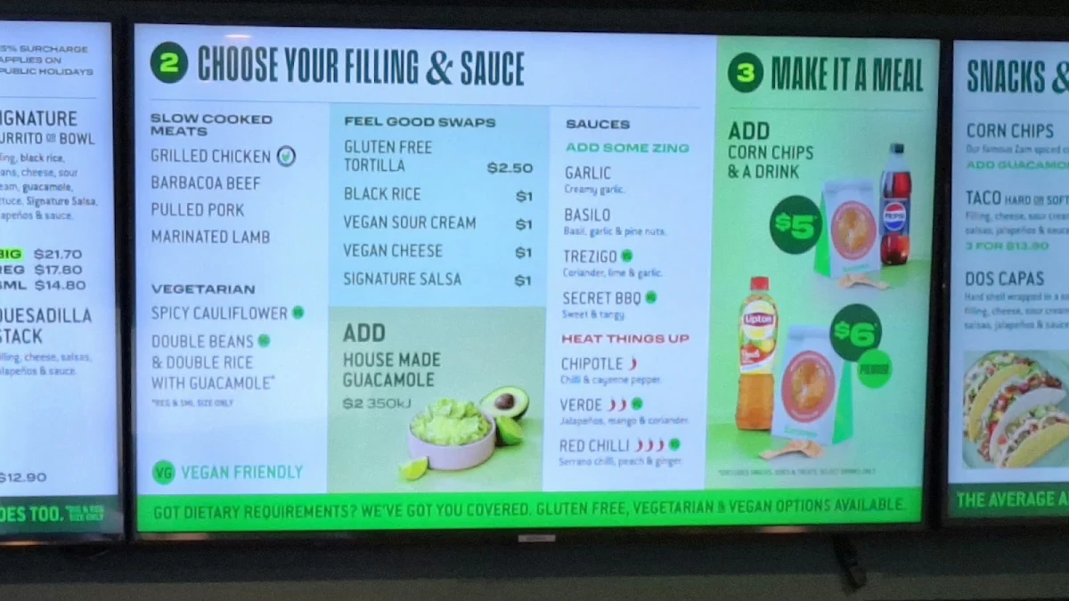 Menu, Zambrero Albany