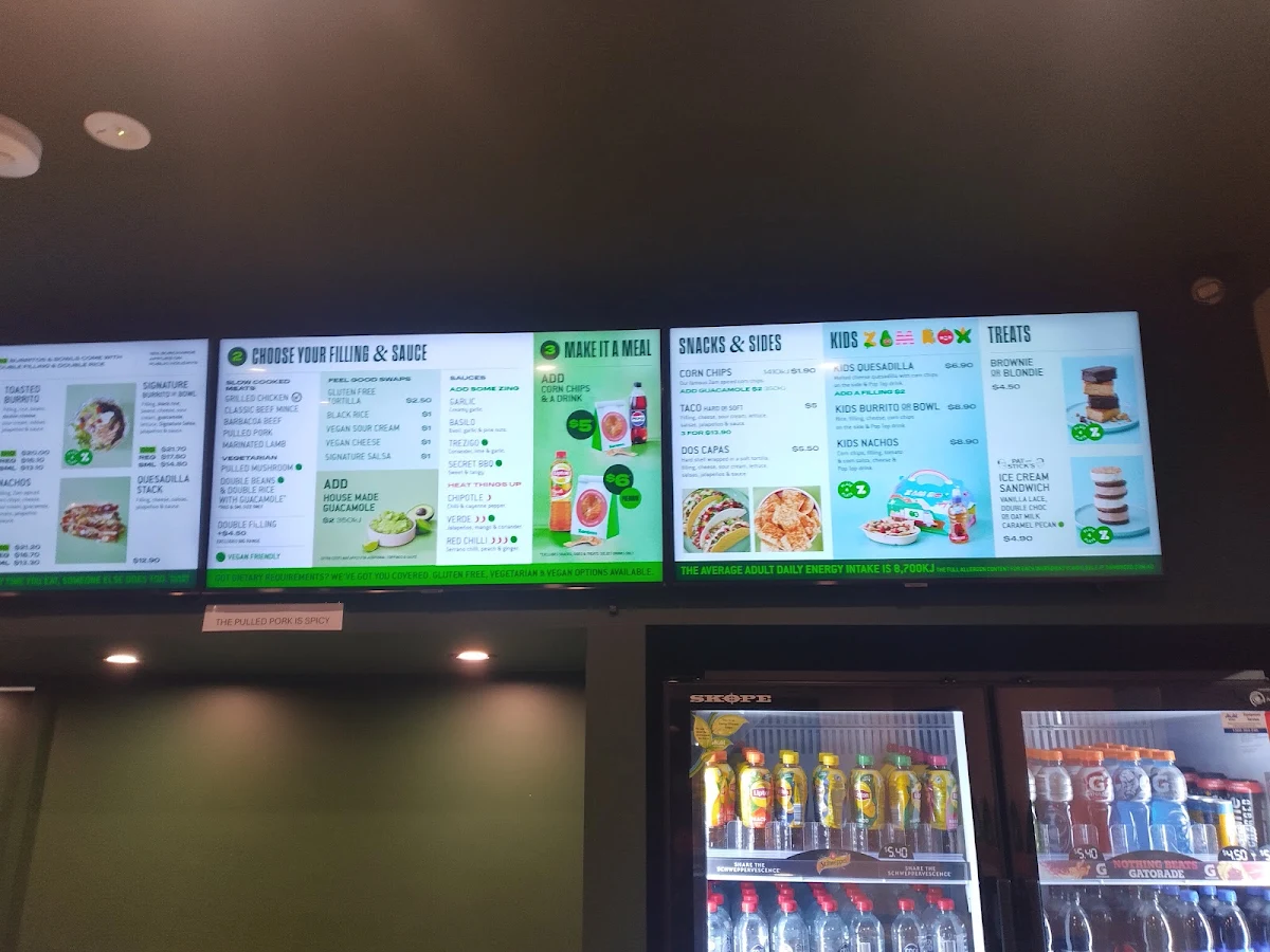 Menu, Zambrero Albany