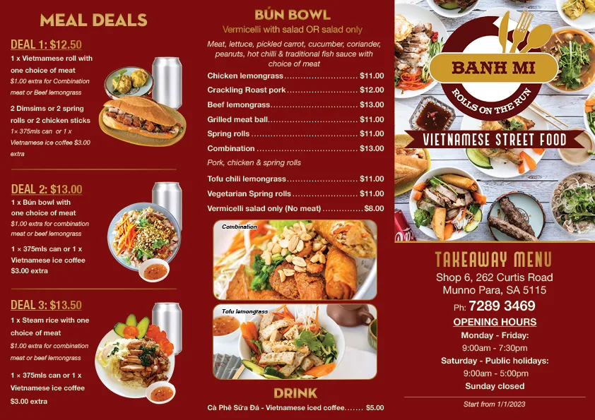 Menu, Rolls on the run Banh Mi