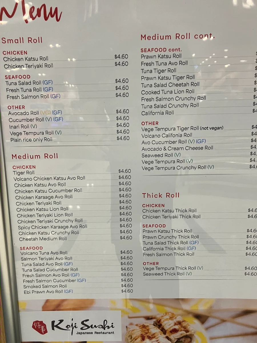 Menu, Koji Sushi Japanese Restaurant