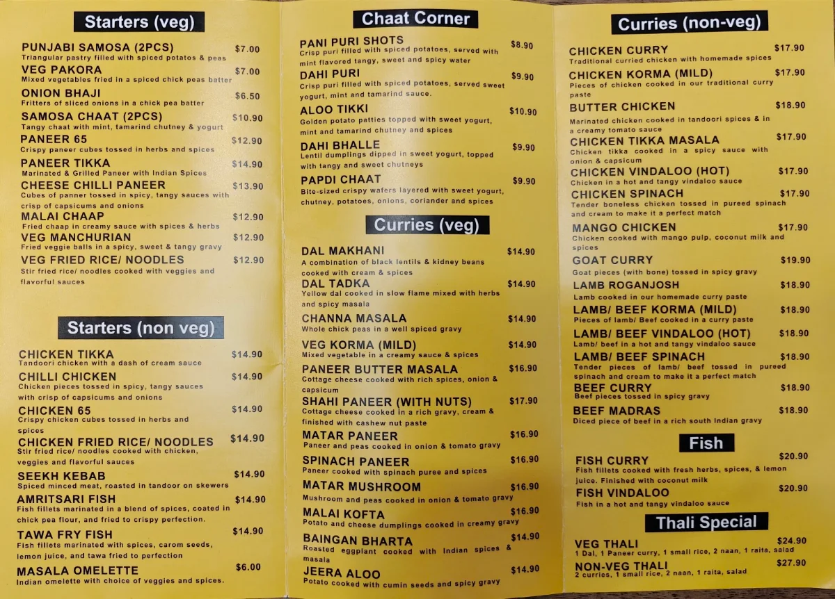 Menu, Curryocity The Indian Cuisine