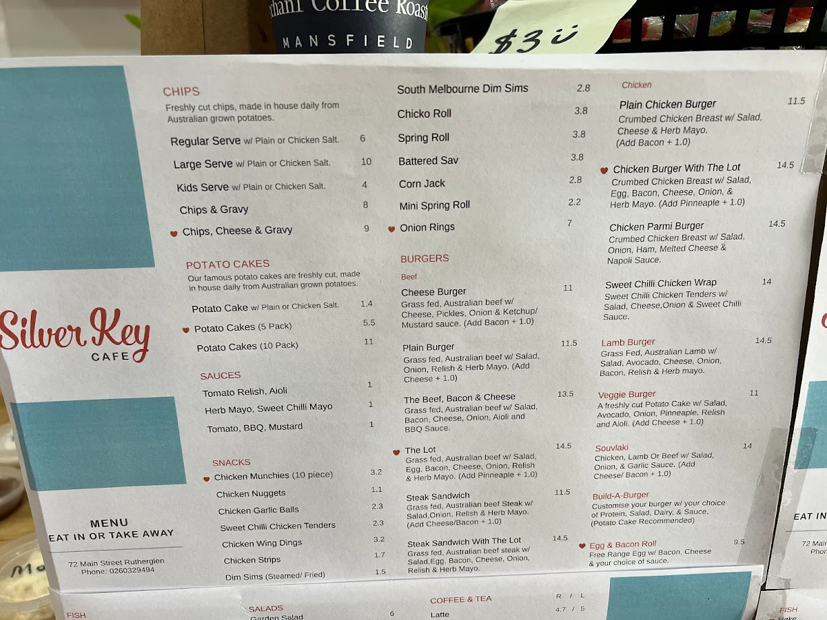 Menu, Silver Key Cafe