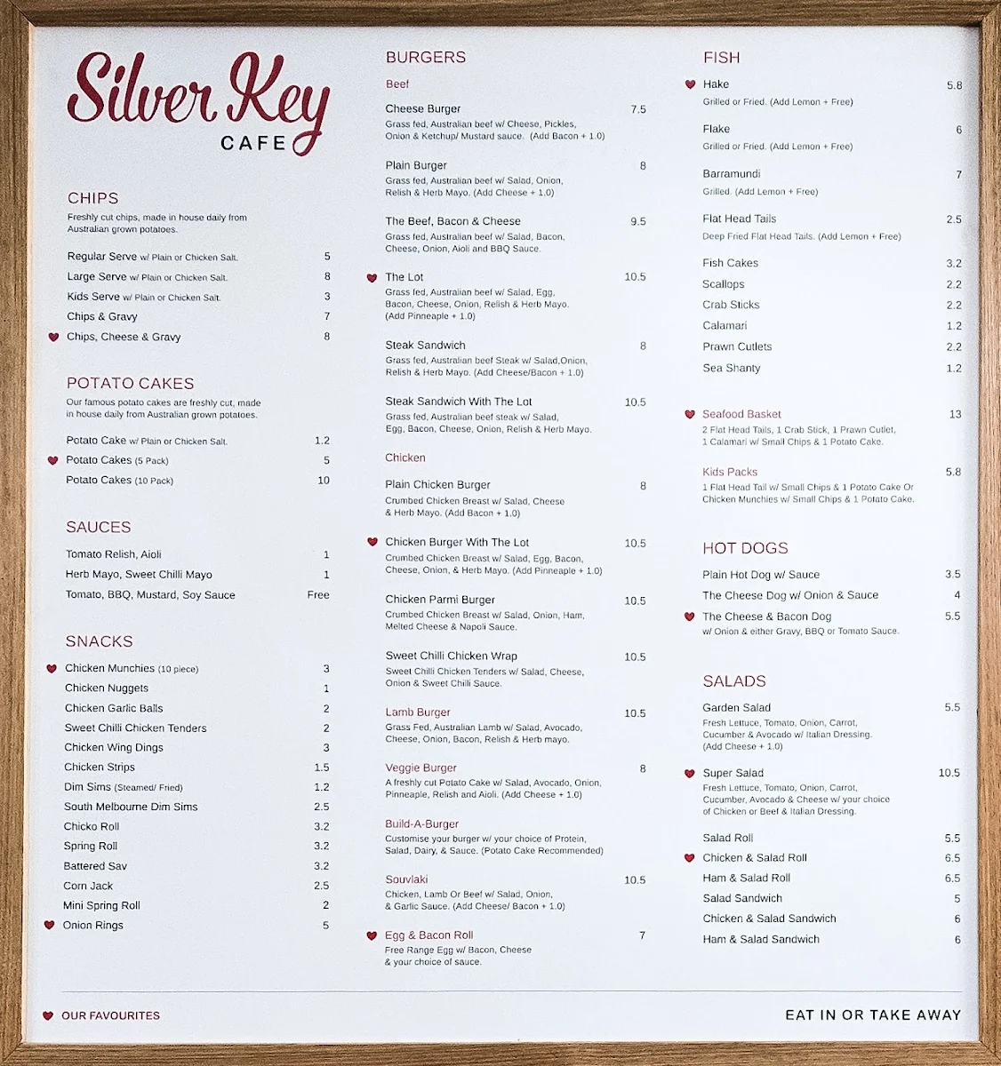 Menu, Silver Key Cafe
