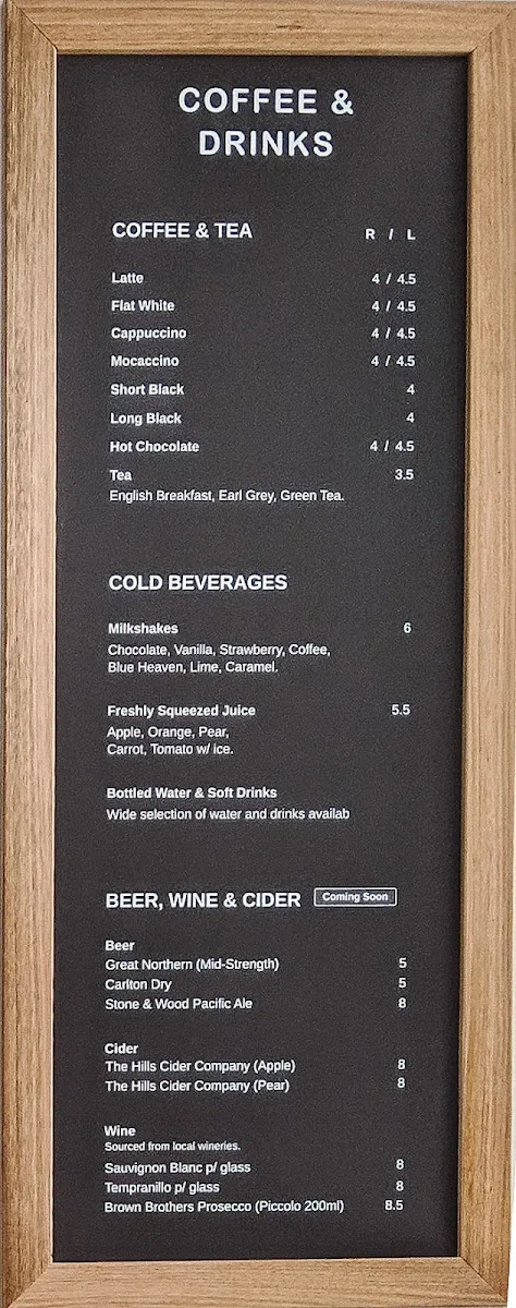 Menu, Silver Key Cafe